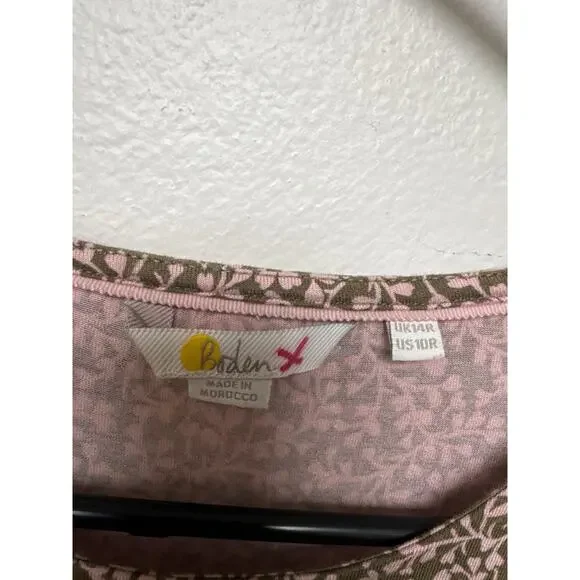 Boden Jersey Knit Flutter Sleeve Ditzy Floral Smocked Green Dress Pockets US 10 - Picture 3 of 8